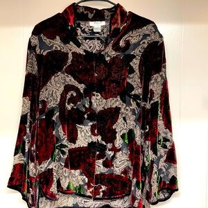 Vintage Aris A Burnout Top Asian Style-Mandarin Collar and Velvet Frog Fasteners